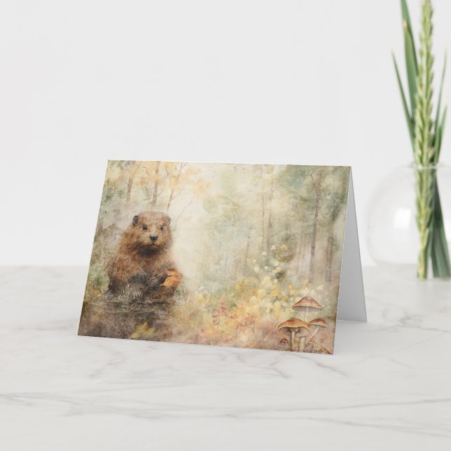 Tarjeta Saludo a Artsy Woodland Animals Wildlife Beaver (Anverso)