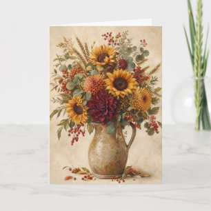 Tarjeta Saludo Botánico de Girasol Otoño Floral Rústico