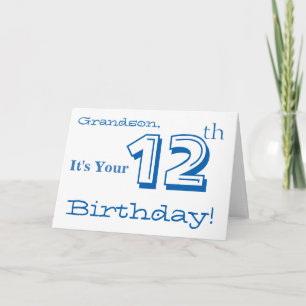 Tarjeta Saludo de 12 años de su nieto en azul y blanco.