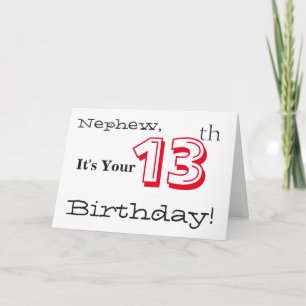 Tarjeta Saludo de 13 años de sobrino en rojo y negro.
