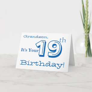 Tarjeta Saludo de 19 años de su nieto en azul y blanco.