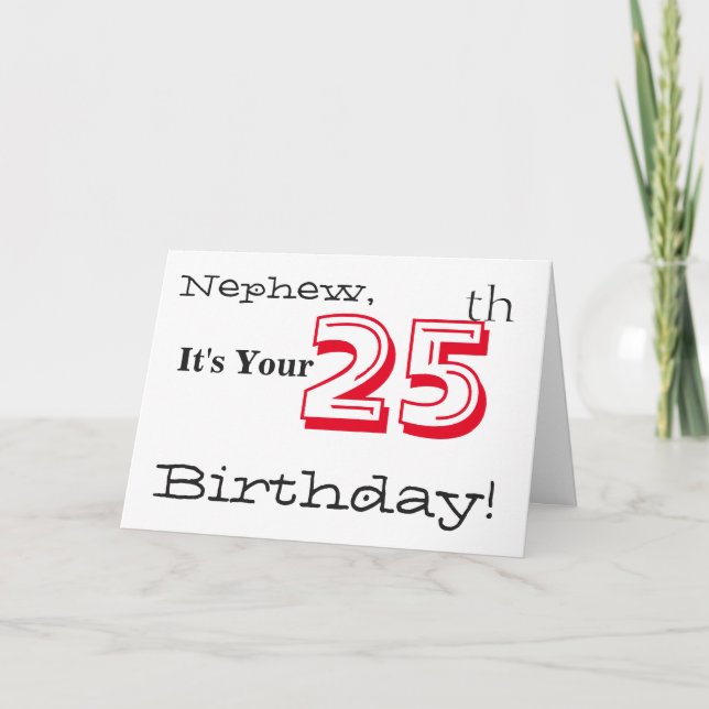 Tarjeta Saludo de 25 años del sobrino en rojo y negro. (Anverso)