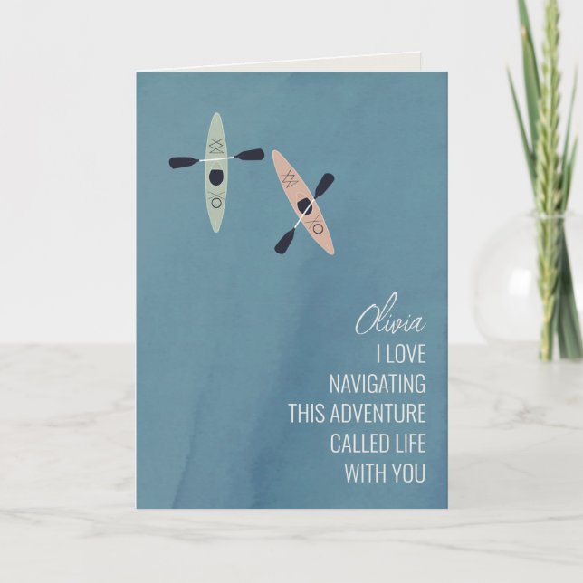 Tarjeta Saludo de amistad de kayaks en un lago (Anverso)