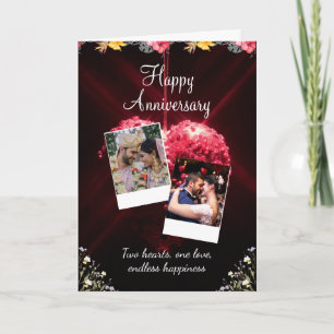 Tarjeta Saludo de Aniversario Feliz Rojo y Blanco Moderno