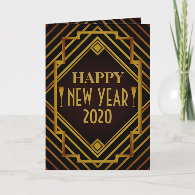 Tarjeta Saludo de Año Nuevo de Gatsby Gold de 1920 (Anverso)