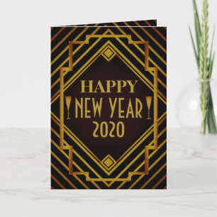 Tarjeta Saludo de Año Nuevo de Gatsby Gold de 1920