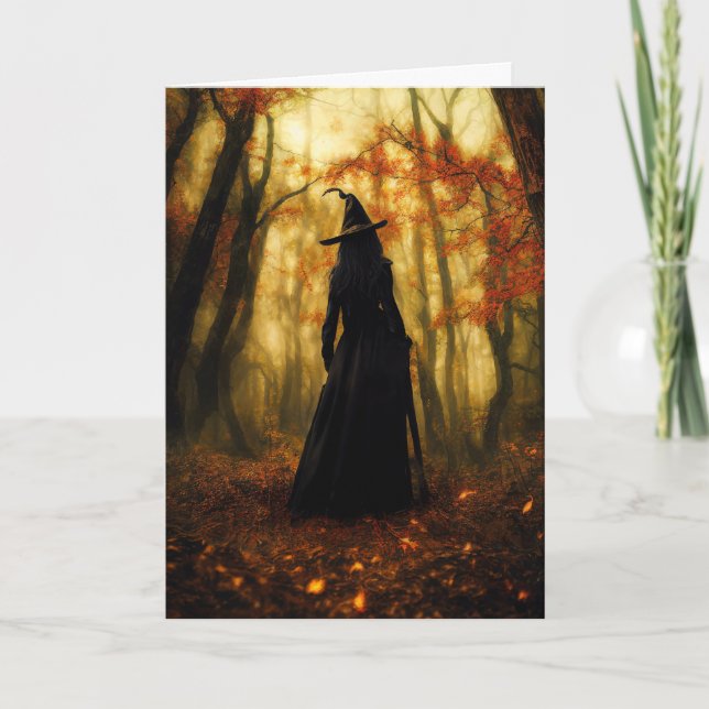 Tarjeta Saludo De Brujas En Halloween Forestal (Anverso)