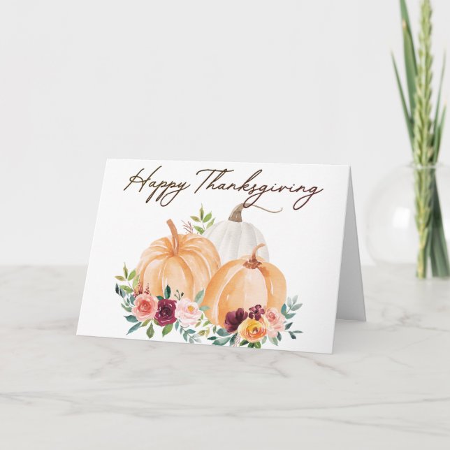 Tarjeta Saludo de calabazas y flores de otoño (Anverso)