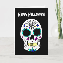 Tarjeta Saludo de cráneo de azúcar de Halloween