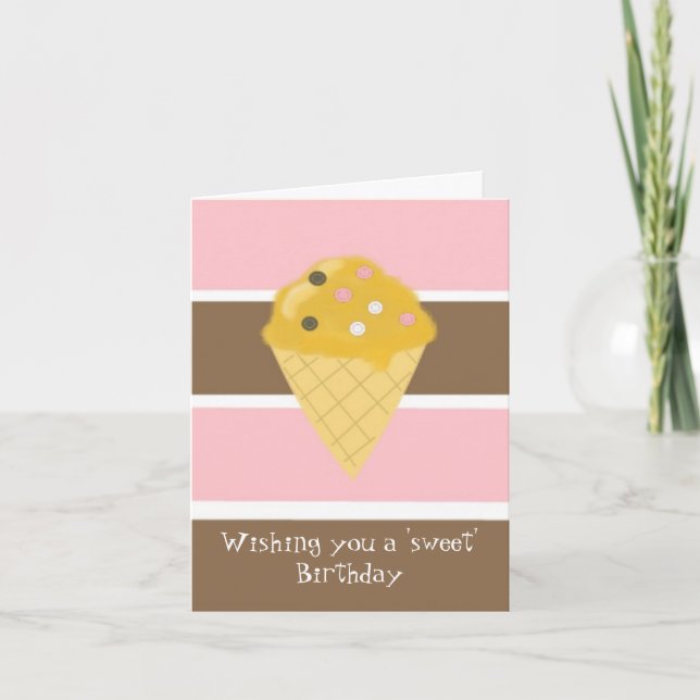 Tarjeta Saludo de cumpleaños con cono de helado (Anverso)