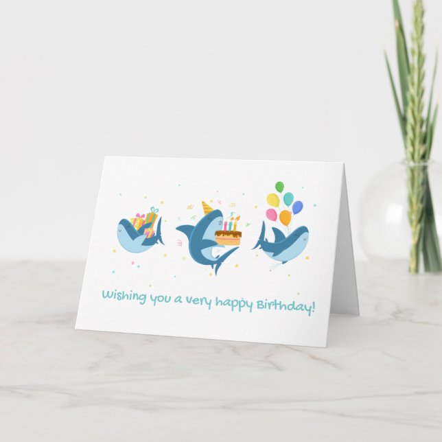 Tarjeta Saludo de cumpleaños con tema de tiburón Fin-Tásti (Anverso)
