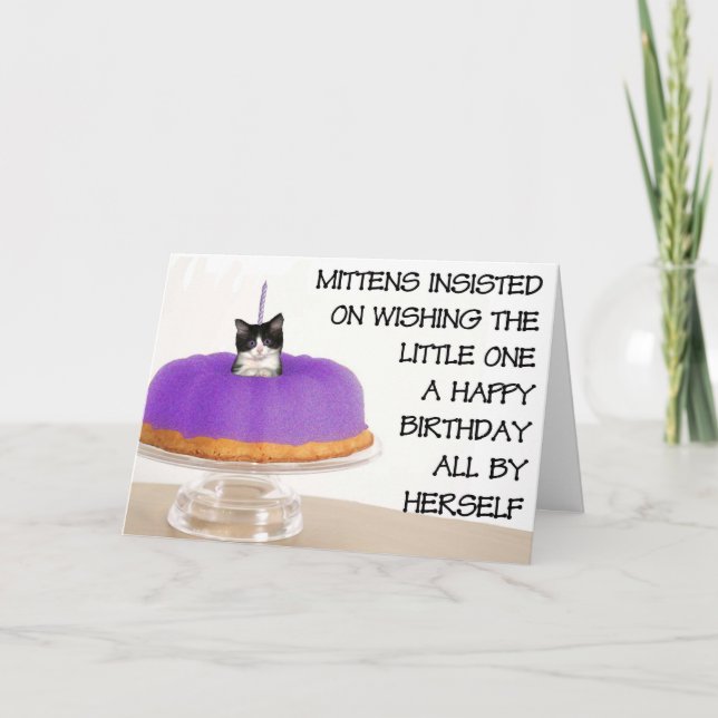 Tarjeta Saludo de cumpleaños de Mittens (Anverso)