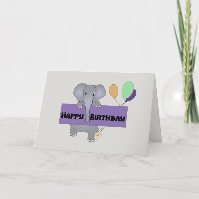 Tarjeta Saludo de cumpleaños del elefante (Anverso)