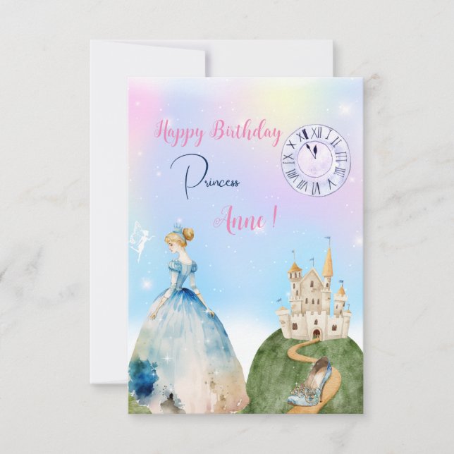 Tarjeta Saludo de cumpleaños feliz a la princesa (Anverso)