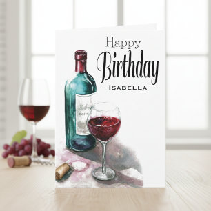 Tarjeta Saludo de cumpleaños feliz de vino rojo personaliz
