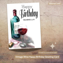 Saludo de cumpleaños feliz de vino rojo personaliz