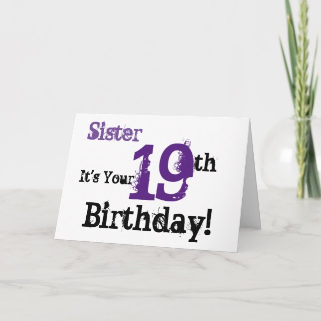 Tarjeta Saludo de cumpleaños número 19 de la hermana en ne (Anverso)