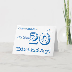 Tarjeta Saludo de cumpleaños número 20 de su nieto en azul