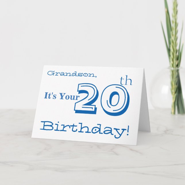 Tarjeta Saludo de cumpleaños número 20 de su nieto en azul (Anverso)