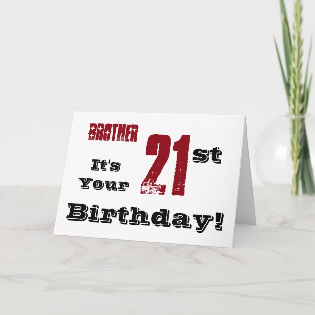 Tarjeta Saludo de cumpleaños número 21 de Hermano en negro (Anverso)