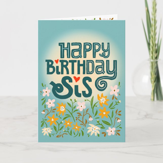 Tarjeta Saludo de cumpleaños para su hermana linda hermana (Anverso)