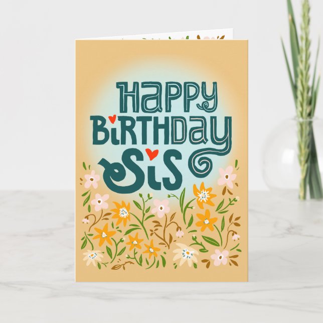 Tarjeta Saludo de cumpleaños para su hermana linda hermana (Anverso)