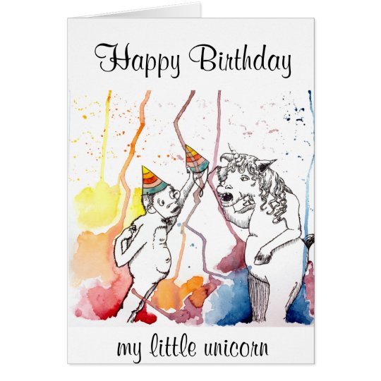 Tarjeta Saludo de cumpleaños para unicornios y unicornio