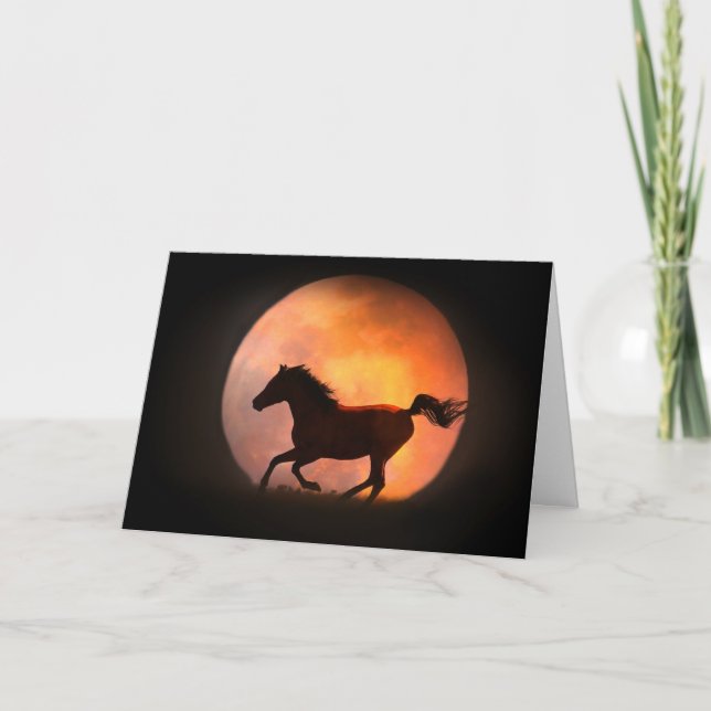 Tarjeta Saludo de cumpleaños por caballo y luna (Anverso)