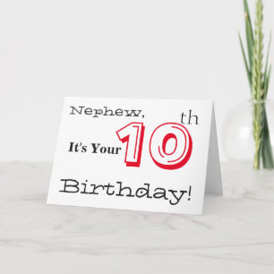 Tarjeta Saludo de décimo cumpleaños del sobrino en rojo y