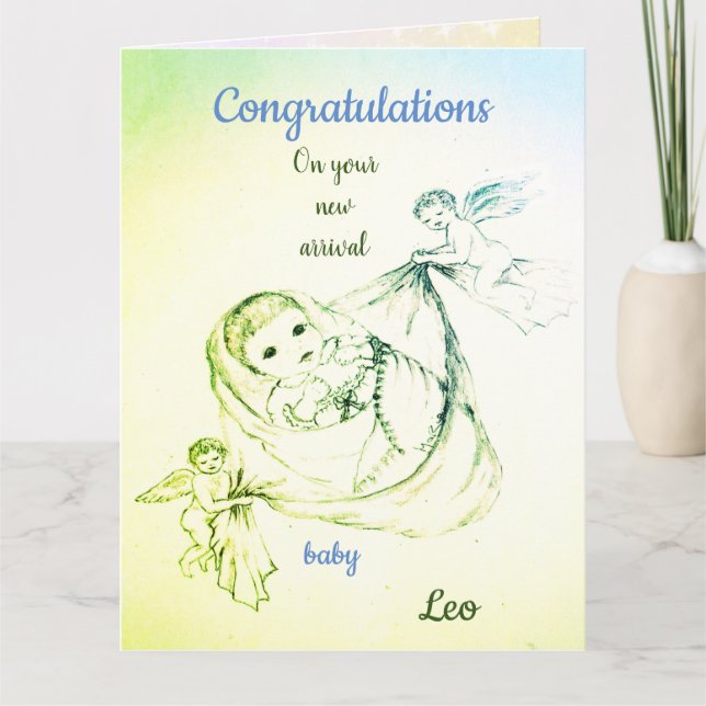 Tarjeta Saludo de diseño de recién nacido Boy Cherub (Anverso)