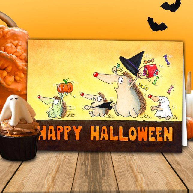 Tarjeta Saludo de erizos de Halloween (Subido por el creador)