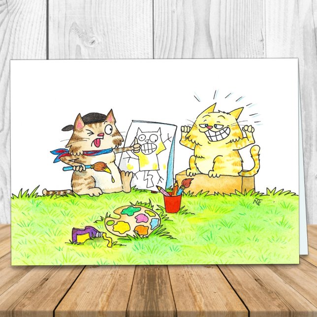 Tarjeta Saludo de estudiante de arte de gato (Subido por el creador)