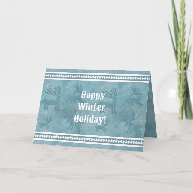 Tarjeta Saludo de feriado azul del venado de invierno del  (Anverso)