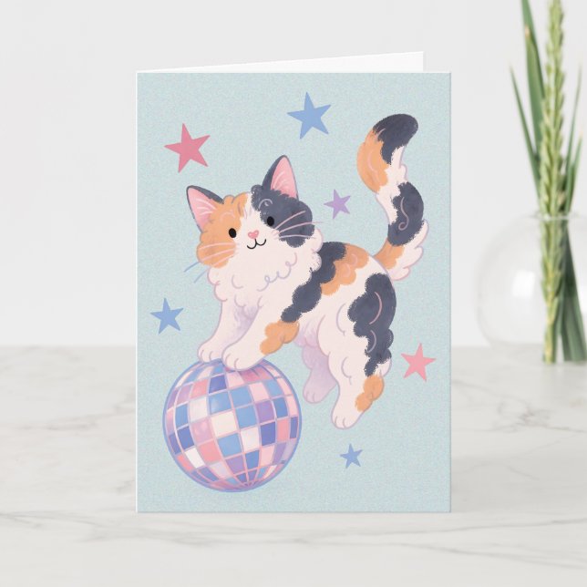 Tarjeta Saludo de gato de discoteca (Anverso)