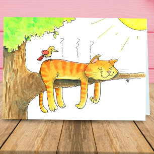 Tarjeta Saludo de gato durmiendo al sol