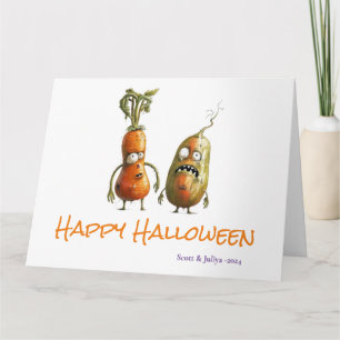 Tarjeta Saludo de Halloween con verduras zombis
