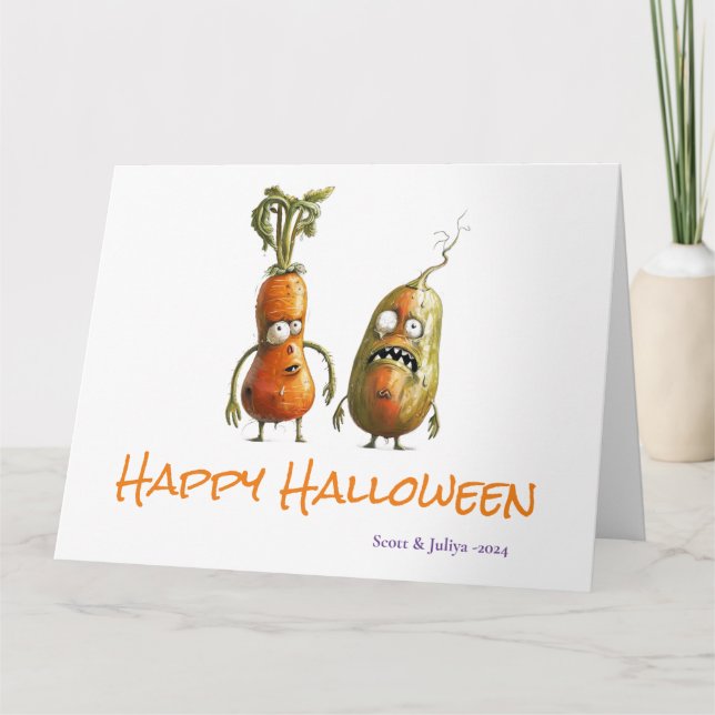 Tarjeta Saludo de Halloween con verduras zombis (Anverso)