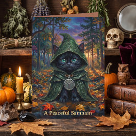 Tarjeta Saludo de Halloween Místico Gato Negro Whimsigoth