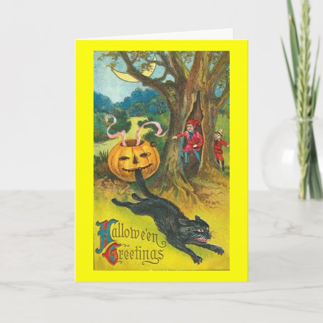 Tarjeta Saludo de Halloween para un gato asustado (Anverso)