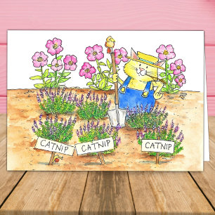 Tarjeta Saludo de jardinero de gato