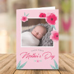 Tarjeta Saludo de la primera foto de la flor del Día de la<br><div class="desc">Hermosa tarjeta de felicitación de First Mother's Day,  con bonitas flores rosas y añade tu foto favorita.</div>