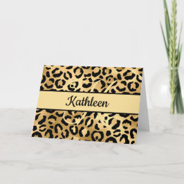 Tarjeta Saludo de leopardo impreso en negro y oro con mono
