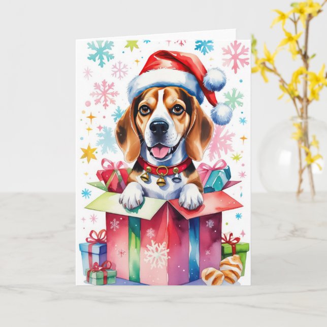 Tarjeta Saludo de los Navidades de Beagle Dog (flor amarilla)