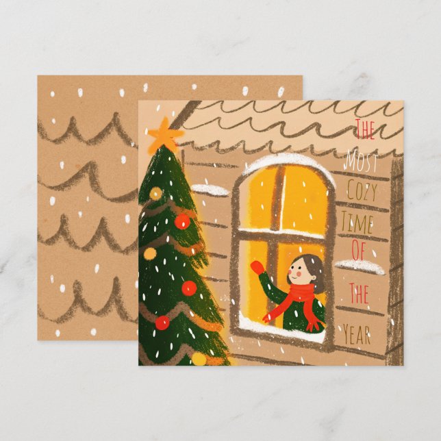 Tarjeta Saludo de Navidad Acogedor  (Anverso / Reverso)