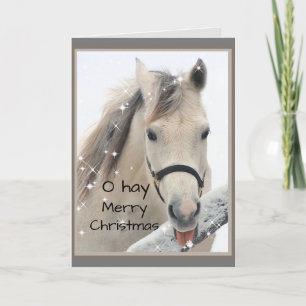Tarjeta Saludo de Navidad Caballo Atrapando Copos de Nieve