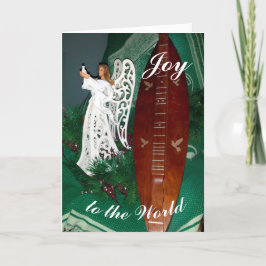 Tarjeta Saludo de Navidad con ángel y dulcémele de montaña
