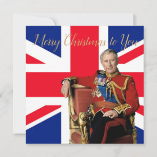 Tarjeta Saludo de Navidad con la bandera británica del Rey