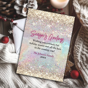 Tarjeta Saludo de Navidad y año nuevo dorado iridiscente l
