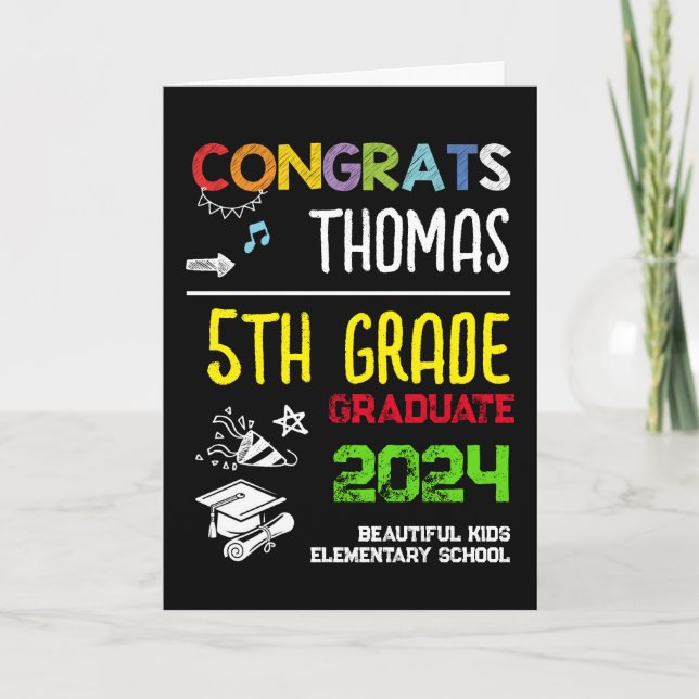Tarjeta Saludo de niño graduado de 5º grado (Anverso)