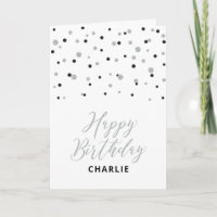 Saludo de nombre personalizado Silver y Black Happ